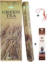 2 Kokers - Wierook - Wierookstokjes - Wierooksticks - Incense sticks - Groene Thee - Green Tea - 40 stokjes + 5 mini wierookstokjes + Gelukspoppetje