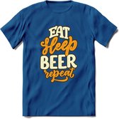 Eat Sleep Beer Repeat T-Shirt | Bier Kleding | Feest | Drank | Grappig Verjaardag Cadeau | - Donker Blauw - M