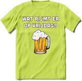 Wat Rijmt Er Op Vrijdag? T-Shirt | Bier Kleding | Feest | Drank | Grappig Verjaardag Cadeau | - Groen - XL