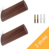 Homium houten wandhaken - 8 cm - 2 stuks - Walnoothout | Kapstokhaak - Kapstok haakjes - Ophanghaak - Jashaak - Wandhaak - Wandkapstok - Handdoekhaak - Haken