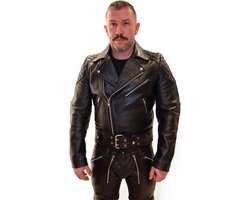 Mister b leren motor jack met rug vulling - zwart - XS