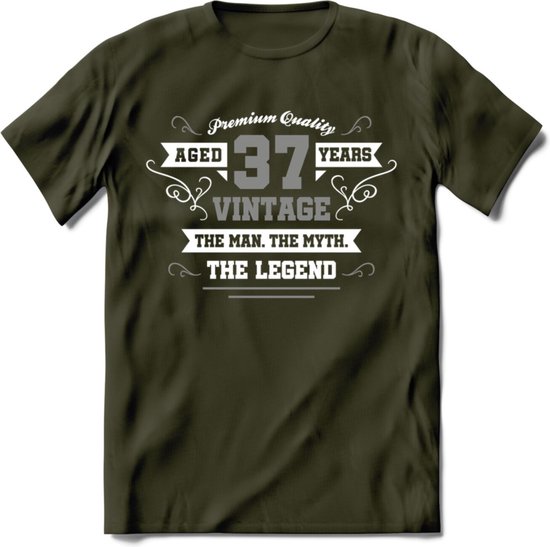 37 Jaar Legend T-Shirt | Zilver - Wit | Grappig Verjaardag en Feest Cadeau | Dames - Heren - Unisex | Kleding Kado | - Leger Groen - S