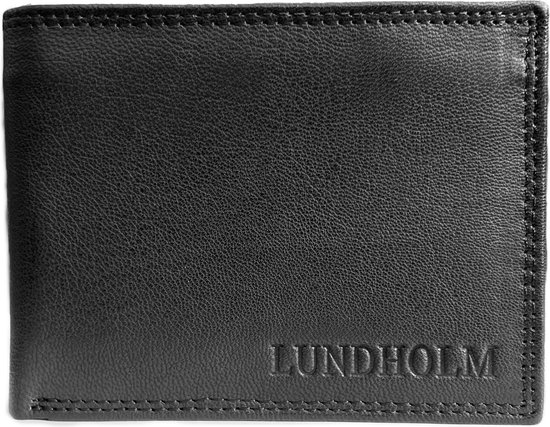 Lundholm leren portemonnee heren zeer soepel nappa leer - billfold model zwart met RFID anti-skim bescherming