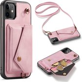 iPhone 11 Casemania Hoesje Pale Pink - Luxe Back Cover met Koord - Wallet Case - Pasjeshouder