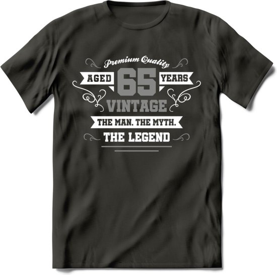65 Jaar Legend T-Shirt | Zilver - Wit | Grappig Verjaardag en Feest Cadeau | Dames - Heren - Unisex | Kleding Kado | - Donker Grijs - L