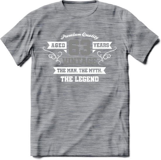 63 Jaar Legend T-Shirt | Zilver - Wit | Grappig Verjaardag en Feest Cadeau | Dames - Heren - Unisex | Kleding Kado | - Donker Grijs - Gemaleerd - XXL