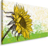 Schilderij - Schets van een zonnebloem (print op canvas), premium print