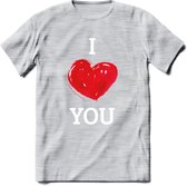 I Love You - Valentijn T-Shirt | Grappig Valentijnsdag Cadeautje voor Hem en Haar | Dames - Heren - Unisex | Kleding Cadeau | - Licht Grijs - Gemaleerd - XL