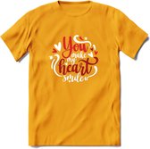 You Make My Heart Smile - Valentijn T-Shirt | Grappig Valentijnsdag Cadeautje voor Hem en Haar | Dames - Heren - Unisex | Kleding Cadeau | - Geel - XXL