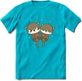 Love Otters - Valentijn T-Shirt | Grappig Valentijnsdag Cadeautje voor Hem en Haar | Dames - Heren - Unisex | Kleding Cadeau | - Blauw - 3XL