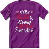 My Heart Is Every At Your Service - Valentijn T-Shirt | Grappig Valentijnsdag Cadeautje voor Hem en Haar | Dames - Heren - Unisex | Kleding Cadeau | - Paars - S