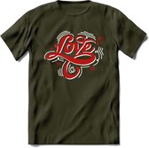 Love - Valentijn T-Shirt | Grappig Valentijnsdag Cadeautje voor Hem en Haar | Dames - Heren - Unisex | Kleding Cadeau | - Leger Groen - L