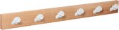 kapstok wand - naturel hout - 6 verschillende witte houten haakjes - 60 cm x 6 cm D (inclusief haken) 5 cm