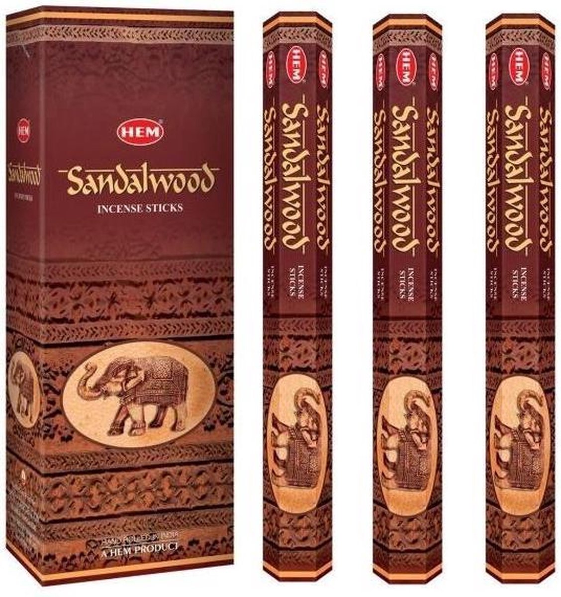 HEM Wierook Sandalwood 3 kokers - Zoete Houtgeur - Natuurlijke Ingrediënten - 20 stokjes á Koker
