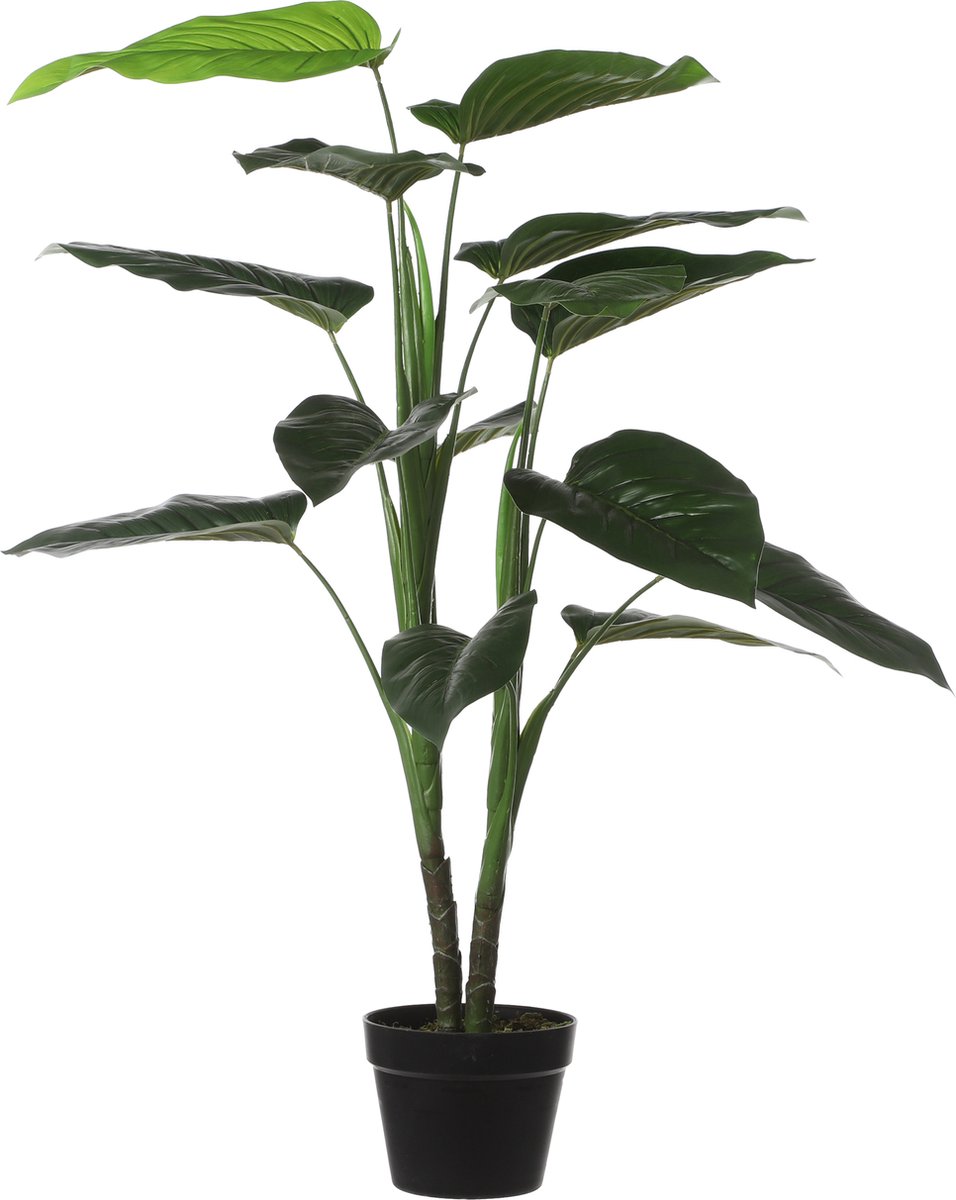 Shoppartners Grote groene Philodendron kunstplant 100 cm in zwarte pot Kunstplanten nepplanten - Foto 2