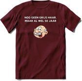 Nog geen grijs haar maar wel 50 jaar T-Shirt | Grappig Abraham 50 Jaar Verjaardag Kleding Cadeau | Dames – Heren - Burgundy - XXL