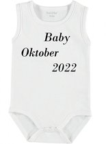 Baby Rompertje met tekst 'Baby oktober 2022' | mouwloos l | wit zwart | maat 50-56 | cadeau | Kraamcadeau | Kraamkado