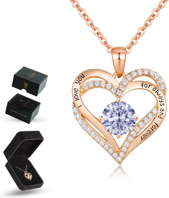 Luxore Collier "Je t'aime pour toujours et à jamais" - Cadeau pour Femme - Surprise d'Amour - Coffret Cadeau - Or Rose - Saint-Valentin