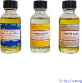 Satya Aromatische Olie (Set van 3) - Nag Champa (30ml), Sandal Wood (30ml), White Sage (30ml) - Etherische olie, aromatische olie, essentiële olie