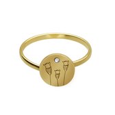 Cadeau voor haar - Victoria Cruz A4074-TUDA Zilveren Ring - Dames - Muntje -9,9 mm Doorsnee - Tulpen - Kristal - Maat 56 - Zilver - Gold Plated (Verguld/Goud op Zilver)