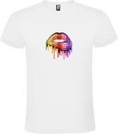 Wit t-shirt met grote print van Mond / Lippen met Glitter  Size XL