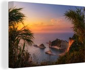 Canvas Schilderij Zonsondergang bij de kust van Corfu, Griekenland - 30x20 cm - Wanddecoratie