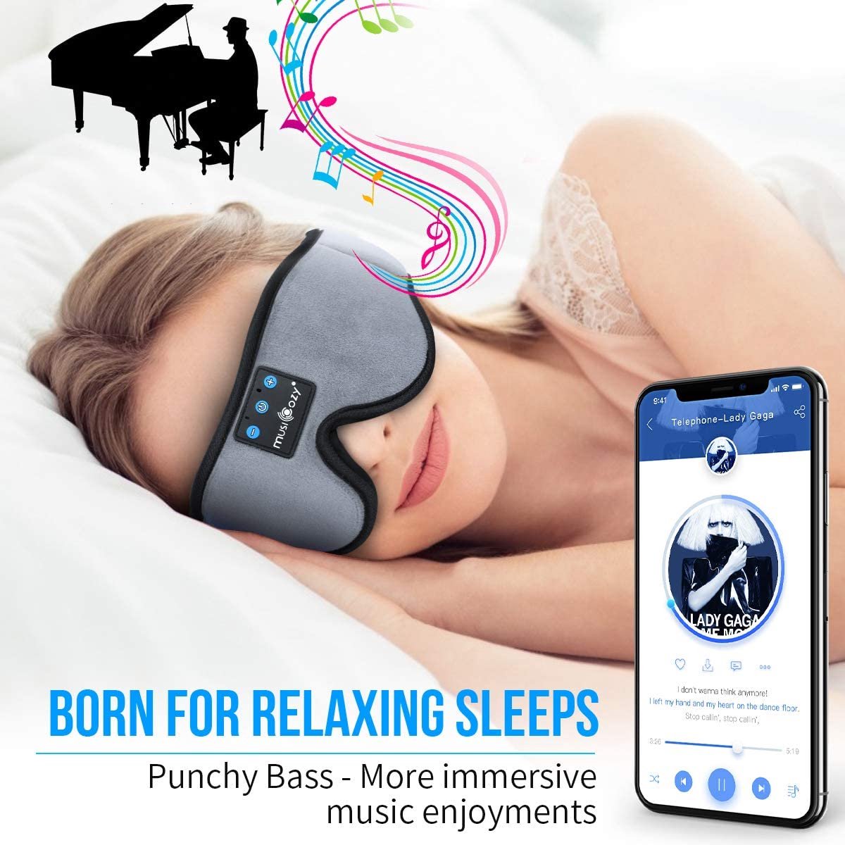 Masque de sommeil Bluetooth, casque sans fil Bluetooth 5.0 de masque de  sommeil 3D