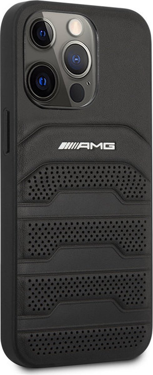 AMG iPhone 13 Mini Hardcase Backcover - Debossed Lines - White Logo - Zwart