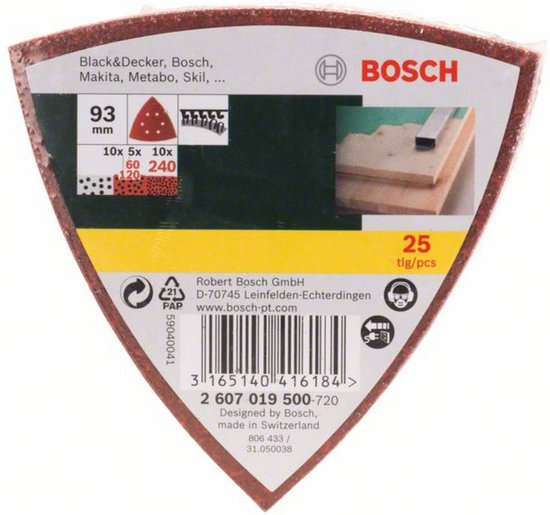 Bosch 25-delige schuurbladenset voor deltaschuurmachines - korrel 60; 120; 240 - Bosch