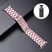 Geschikt voor Apple Watch bandje 42 / 44 / 45 mm - Series 1 2 3 4 5 6 7 SE - Smartwatch iWatch horloge band - 42mm 44mm 45mm - Fungus - RVS metaal - Roze - Schakel