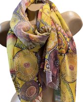 Dames lange dunne sjaal met print 180/75cm geel/paars