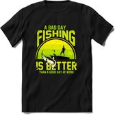 A Bad Day Fishing - Vissen T-Shirt | Groen | Grappig Verjaardag Vis Hobby Cadeau Shirt | Dames - Heren - Unisex | Tshirt Hengelsport Kleding Kado - Zwart - M