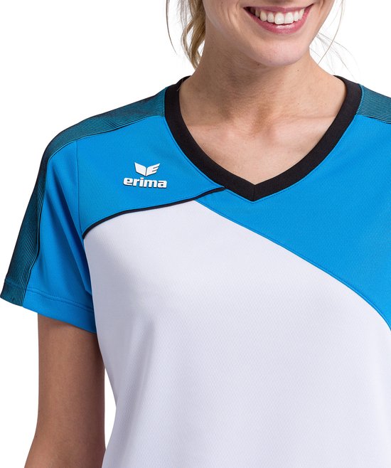 Erima Premium One 2.0 T-Shirt Dames - Wit / Curaçao / Zwart | Maat: 34