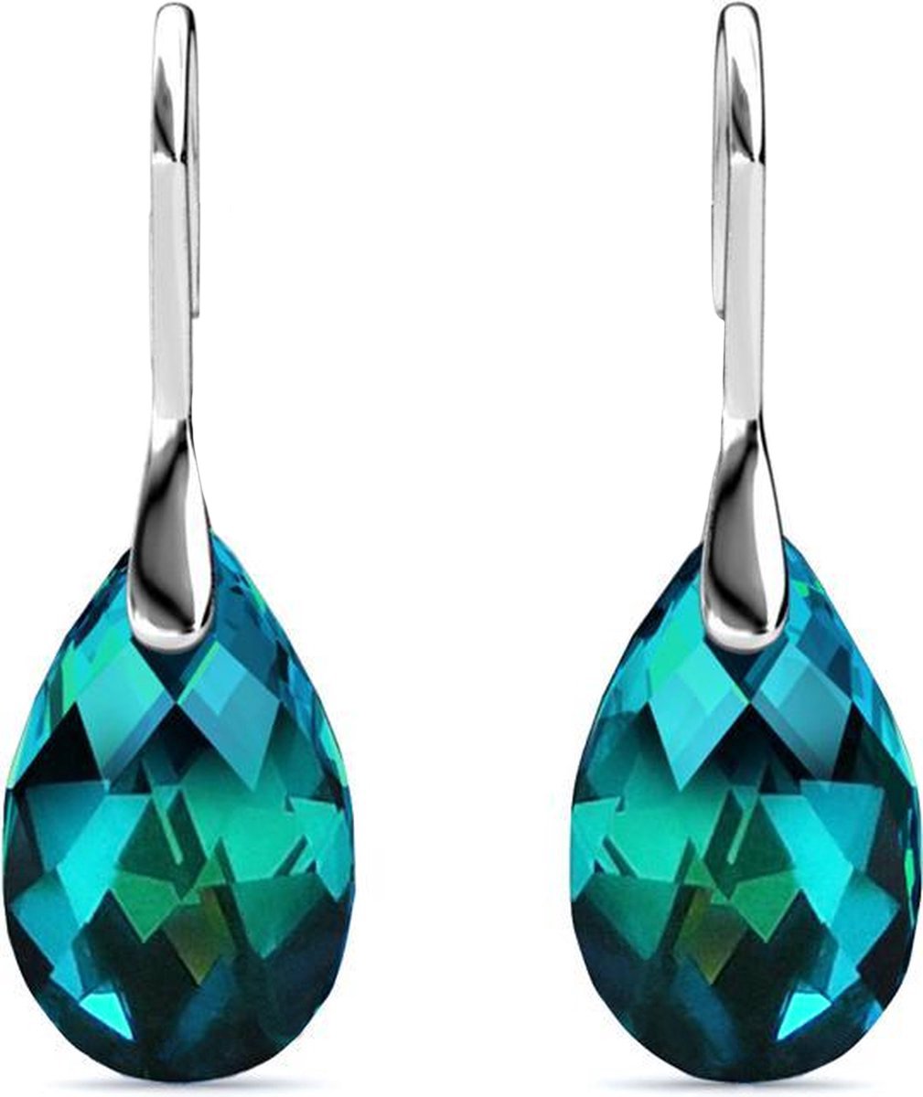 Shoplace Oorbellen dames met Swarovski kristallen - Druppel - 18K Witgoud verguld - Oorhangers - Swarovski oorbellen - Cadeauverpakking - Blauw/Groen - Valentijn cadeautje voor haar