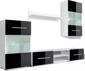 Furnibella - Muurvitrine Tv-meubel met LED-verlichting Zwart 5-delig TV Media Kast