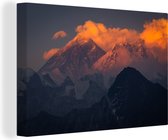 Canvas schilderij 140x90 cm - Wanddecoratie Zonsondergang in Himalaya met Mount Everest, Nepal - Muurdecoratie woonkamer - Slaapkamer decoratie - Kamer accessoires - Schilderijen