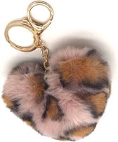 Sleutelhanger Fluffy Hart - Panterprint - 9 cm - Roze