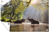 Muurdecoratie Olifanten in rivier in Thailand - 180x120 cm - Tuinposter - Tuindoek - Buitenposter