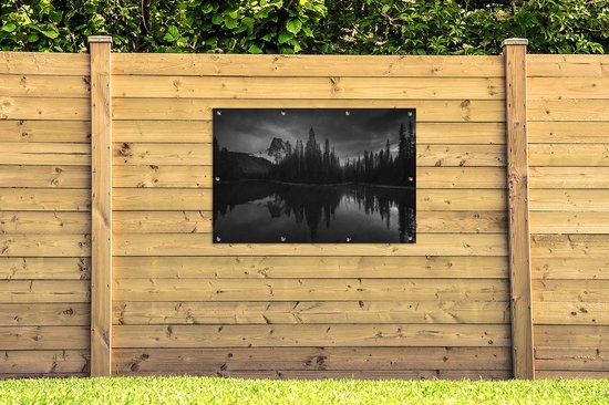 Affiche jardin - Toile jardin - Posters de jardin extérieur - Arbres le long des montagnes - couché noir et blanc - 120x80 cm - Jardin