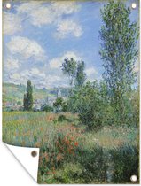 Tuinschilderij Zicht op Vétheuil - Schilderij van Claude Monet - 60x80 cm - Tuinposter - Tuindoek - Buitenposter