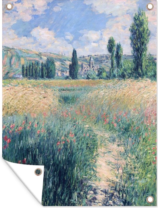 Tuinschilderij Pad op het eiland Saint Martin, Vetheuil - Schilderij van Claude Monet - 60x80 cm - Tuinposter - Tuindoek - Buitenposter