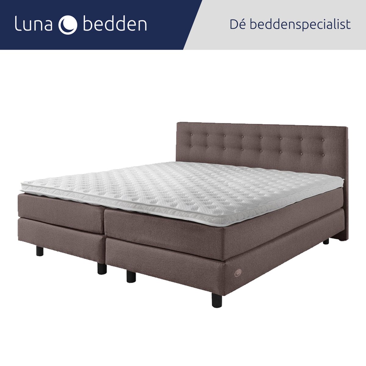 Luna Bedden - Boxspring Bella - 200x200 Compleet Bruin Geknoopt Bed