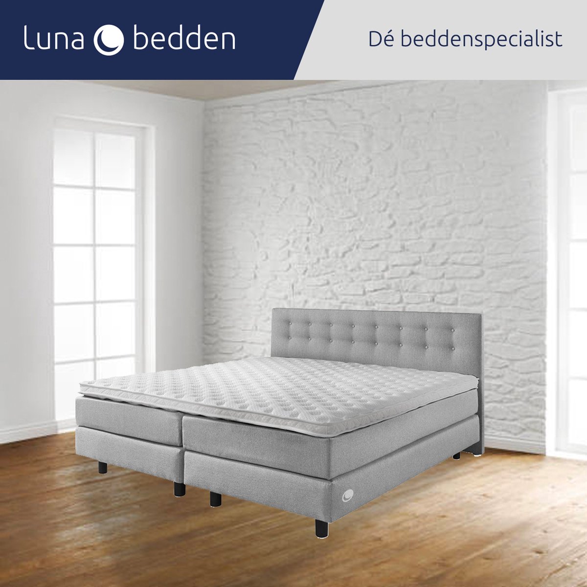 Luna Bedden - Boxspring Bella - 140x220 Compleet Grijs Geknoopt Bed