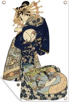 Tuinposter - Tuindoek - Tuinposters buiten - Japanse illustratie van een vrouw in een kimono - 80x120 cm - Tuin