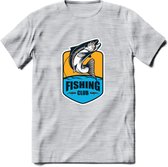 Fishing - Vissen T-Shirt | Grappig Verjaardag Vis Hobby Cadeau Shirt | Dames - Heren - Unisex | Tshirt Hengelsport Kleding Kado - Licht Grijs - Gemaleerd - XL