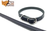 Hondenhalsband - Zwart - Halsomtrek van 22cm tot 27cm - Hoge Kwaliteit Leer - Ambachtelijk Gemaakt in Portugal