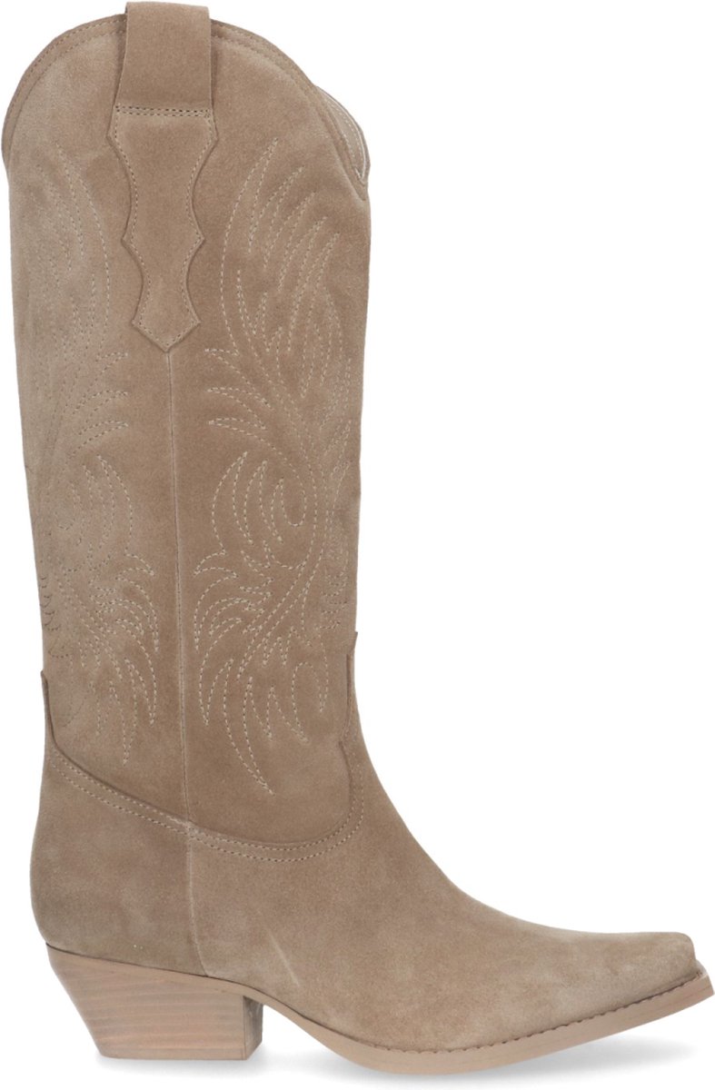 Sacha - Dames - Beige suède cowboylaarzen met stiksels - Maat 36