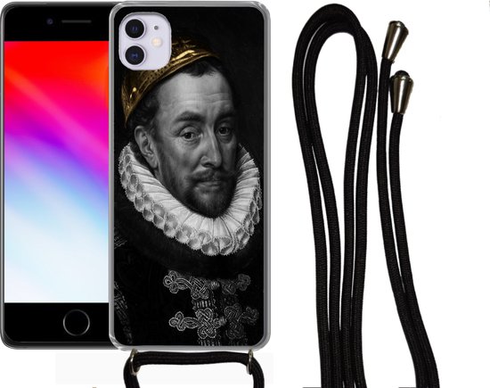 Coque avec cordon iPhone 11 - Peinture - Or - Zwart - Wit - Siliconen - Bandoulière - Coque arrière avec cordon - Coque pour téléphone avec cordon - Etui avec corde