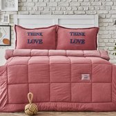 Karaca Home Softy -Rood -tweepersoons katoenen comfortset beddengoed-lekker warm voor in de winter-dekbed voor tweepersoons
