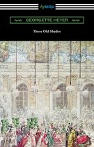 Boekcover met de titel 'These Old Shades' van Georgette Heyer, met een gedetailleerde gravure van een balzaalscène met veel mensen in historische kledij en kroonluchters.